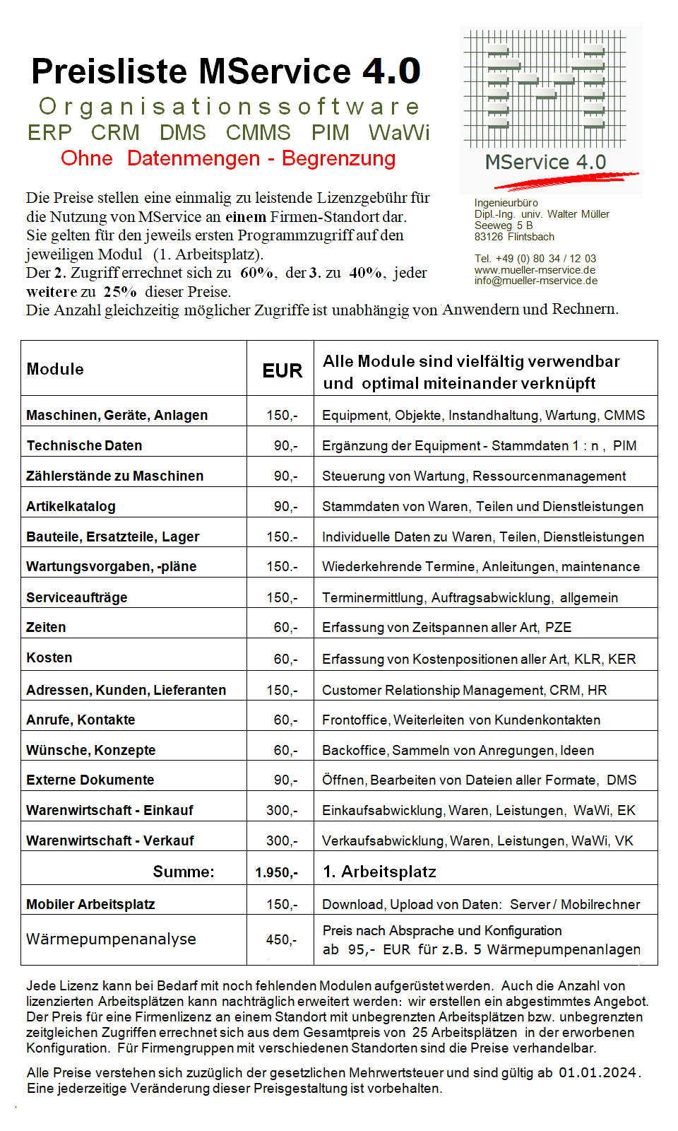 MService Preisliste