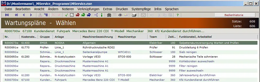 Trefferliste Arbeitspläne